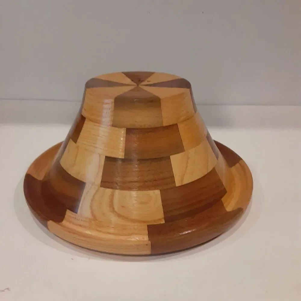 Artist Signed Parquet Wooden Bowl Gorgeous Masculine Versatile